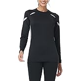 MOHEEN Women's Thermal Shirts Fleece Lined Undershirt Long Sleeve Tops Warm Workout Winter Base Layer(Black/Gray,L)