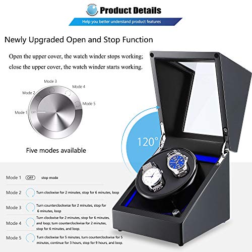 NEWTRY Automatic Watch Winder Double Watches Winder Boxes with Blue Light Quiet Motor for