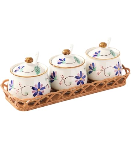 Salt And Sugar Bowls With Lid And Spoon -12 Oz Ceramic Salt And Sugar Cellar Set, Salt And Sugar Containers, Spice Box For Counter, Farmhouse Kitchen Decor, White