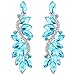 BriLove Wedding Bridal Clip-On Earrings for Women Crystal Multi Marquise Filigree Flower Chandelier Dangle Jewelry Aquamarine Color Silver-Tone