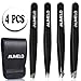 Tweezers Set 4-Piece - AUMELO Professional Stainless Steel Slant Tip and Pointed Eyebrow Tweezers - Great Precision for Eyebrow,Splinter,Ingrown Hair Removal Tweezer(Black)