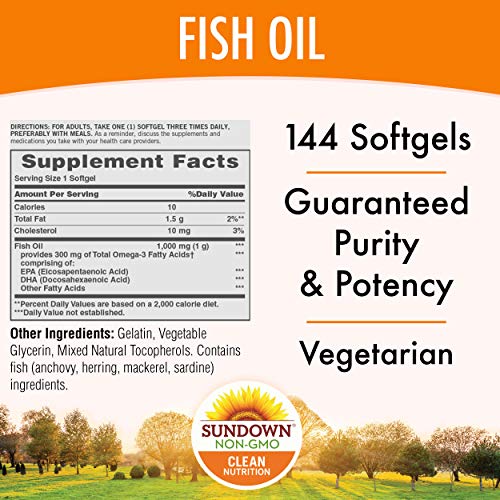 Sundown Fish Oil 1000 mg, 144 Softgels (Packaging May Vary) Pricepulse