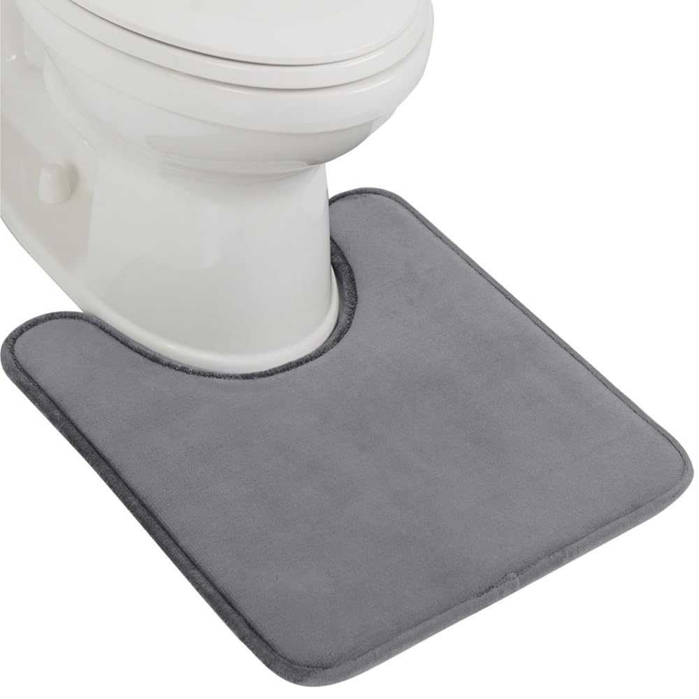 GORILLA GRIP Thick Memory Foam Toilet Rug for Bathroom, U Shaped Washable, Soft Absorbent Velvet Topside Floor Mats, Machine Wash, Cushioned Luxury Rugs for Bath Room, 22.5x19.5, Graphite Gray