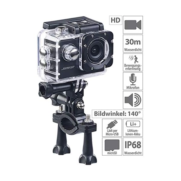 Somikon Action Kamera: HD-Action-Cam DV-1212 V2 mit Unterwasser-Gehäuse, IP68, bis 30 m (Dashcam Fahrrad, Aktion Cam, Überwachungskamera) – Bild 3