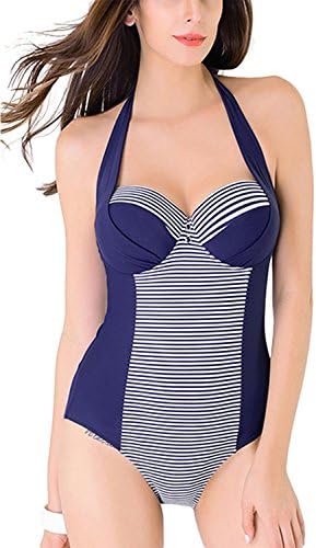 Naomiky Womens Bandeau Bikini 1PCS Monokini Swimwear Blue1S(4-8)