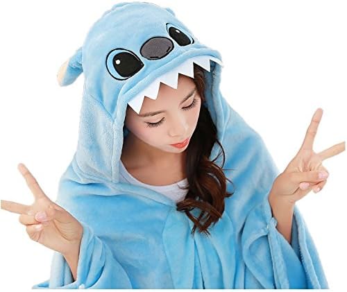 Bargoos Soft Wearable Cosplay Party Cartoon Blanket Throw Cape Cloak Shawl- Hooded, Coral Velvet, Fleece-Blue