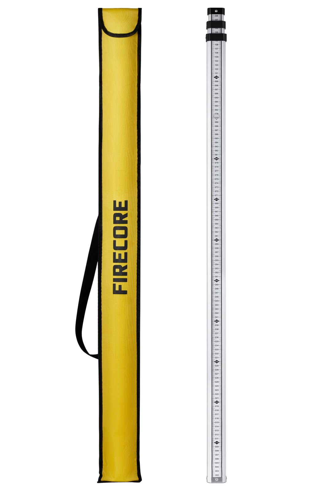Firecore Levelling Staff, Telescopic Levelling Staff 3m, Aluminium Measuring rods for Cross line Lasers and Rotating Lasers, Measuring Staff 3m Length in 3 Sections, mm/dm Scale