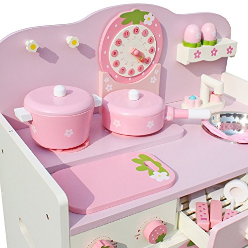 Timy Wooden Play Kitchen Strawberry Playfully Delicious Pretend Playset with Accessories