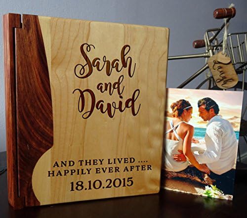 LoveToCreateStamps Personalized Wood Cover Photo Album, Custom Engraved Wedding Album, Style 102 (Maple & Rosewood Cover)