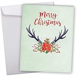 J6720CSGG Jumbo Seasons Greetings Card: Floral Horns Featuring Holiday Greetings Over Reindeer Antlers and Flower Arrangement,With Envelope (Extra Large Version: 8.5'' x 11'')