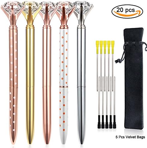 Diamond Pen,5 Pcs Office Supplies Metal Ballpoint Pen with 10 Pcs Black Ballpoint Pen Refills&amp;5 Pcs Gift bags for Women,Coworkers,Hostess and Girlfriend