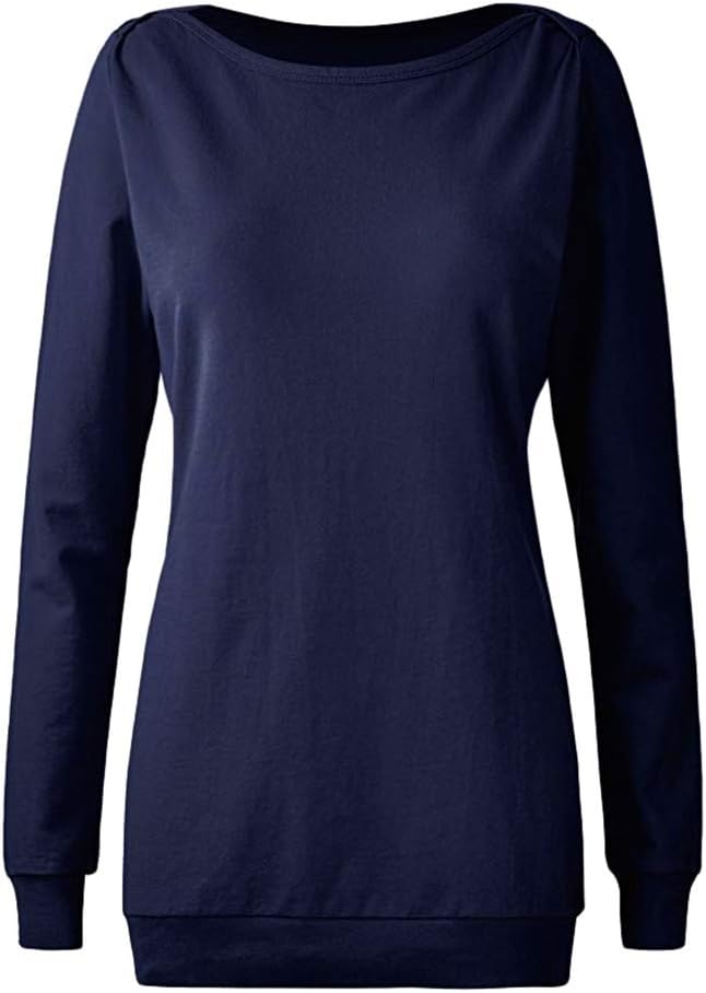 Robemon Women's Casual Long Sleeve Cotton Solid Loose T-Shirt Blouses Tops Sweatshirt