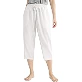 Weintee Women's Linen Crop Pants Capris with Pockets