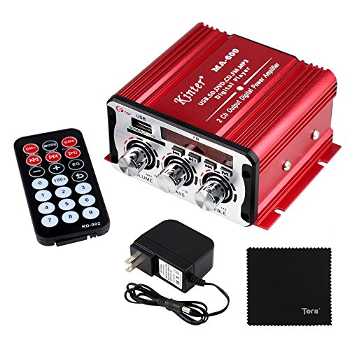 Kinter MA-600 2-Channel Output Digital Power Mini Amplifier AMP with Remote Control + 3A Power Supply + Tera Cloth for FM USB SD CD DVD MP3 Players