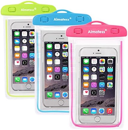 Almatess Waterproof Case Universal Dirtproof Snowproof Dry Bag for iPhone 7 iPhone 7 Plus, Samsung Galaxy S6/S6 Edge - Fit for Cell Phone up to 6'' Diagonal (Pink+Blue+Green, Pack of 3)