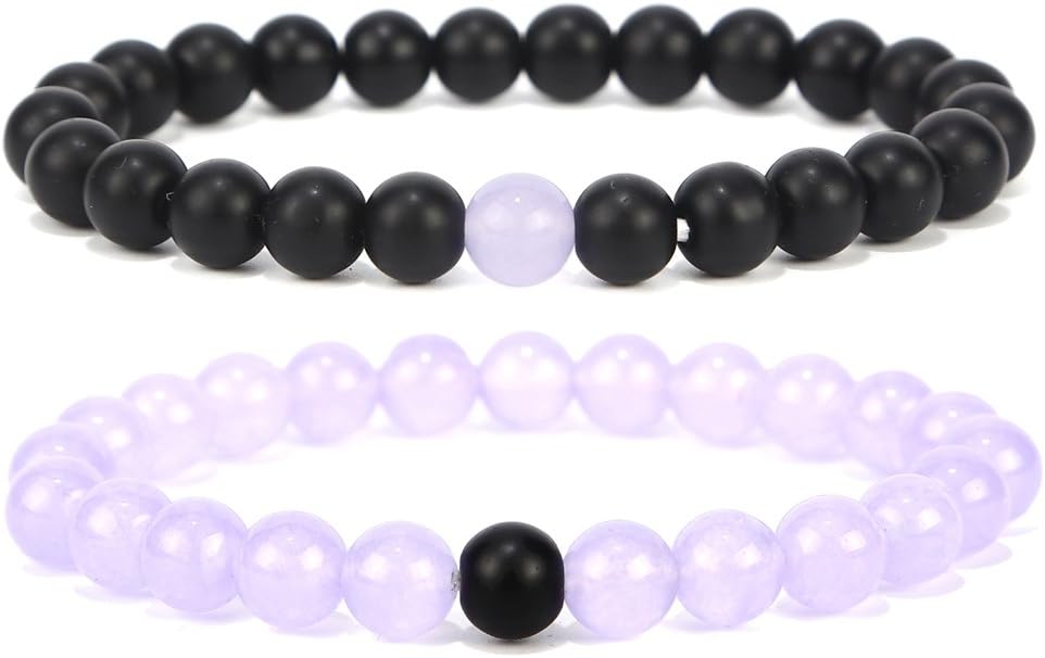qianziqianse Black Matte Agate Turquoise His and Hers Bracelets 8mm Sandstone Couple Bracelet XIAOLI