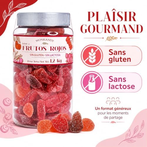Wonkandy Bonbons Fruits Rouges 1,2 kg – Délicieuses Gommes Tendres aux Saveurs de Fruits des Bois – Format Familial pour Fêtes, Anniversaires et Candy Bar