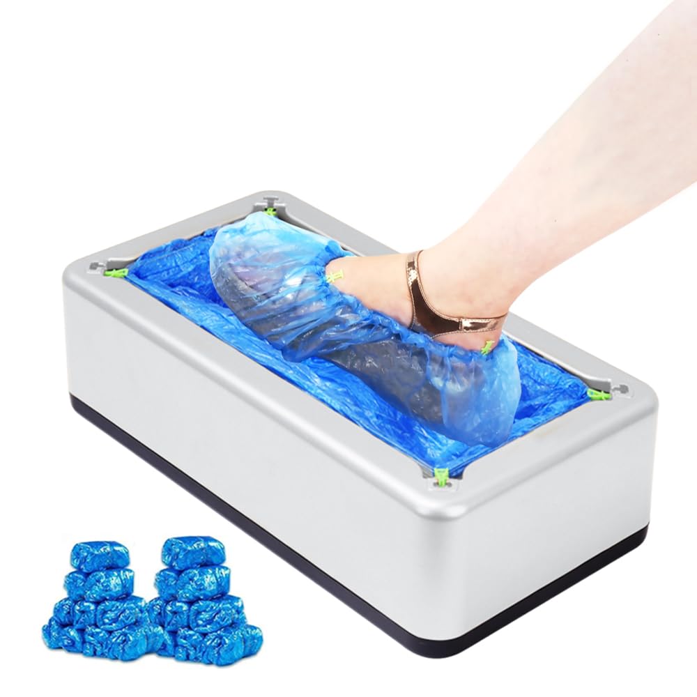Photo 1 of Automatic Shoe Cover Machine with 200 Disposable Shoe Covers Automatic Shoe Cover Machine for Home Use Disposable Non-slip Waterproof Shoe Covers for Indoors, Offices, Factories (Silver)