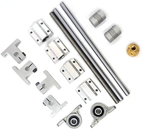 Glvanc, 3D Printer Guide Rail Sets T8 Horizontal 2mm Lead Screw Rod + L300mm Shaft Optical Axis + Pillow Block Bearing Slide Block with Dual Rail Shaft Support + Flexible Shaft Coupling 16Pcs