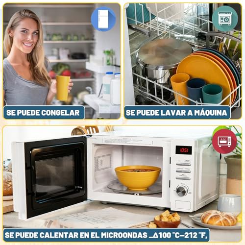 Juego de Vajilla de 32 PCS, Vajillas para 8 Personas de Paja de Trigo, Platos de Reutilizable con PP Irrompible, Incluye Platos, Cuencos y Tazas para Uso Doméstico y Picnic Aire Libre