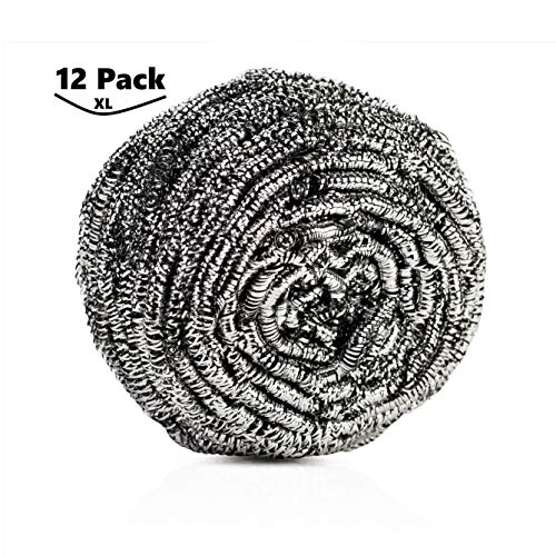 Brheez Stainless Steel 4" Scouring Pads - Heavy Duty Commercial Individually Wrapped Scrubbing Wool Sponges (Pack of 12)
