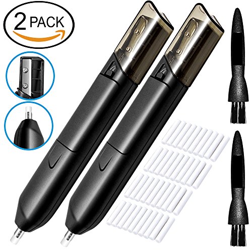 Electric Eraser Kit, LOVIN PRODUCT Portable Electric Eraser with Manual Pencil Sharpener; 42 Eraser Refills & 2 Eraser Brush, Battery Operated for Classroom, Office, School, Kids, Artists (2 PACK)