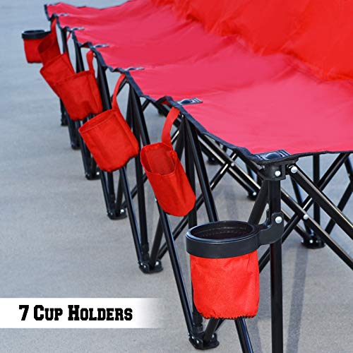 BenefitUSA Folding Sports 6 Seater Sideline Portable Bench with Storage Bag and Carry Bag (Red)