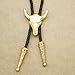 RechicGu Polish Golden Western Texas Longhorn Buffalo Steer Cow Skull Leather Rodeo Bolo Tie Necktie