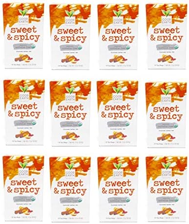 Good Earth Teas Organic Sweet and Spicy Caffeine Free Herbal 216 Tea Bags Total - 18 Per Box - Pack of 12 Boxes (12 Boxes, 216 Tea Bags)