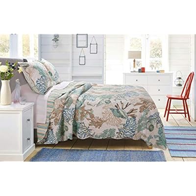 Barefoot Bungalow Atlantis Coastal Quilt Set, 3-Piece King/Cal King, Jade 51hF%2Bb7AXnL
