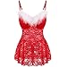 Adorneve Women's Sexy Lingerie Red Christmas Chemise Lace Babydoll with G-string