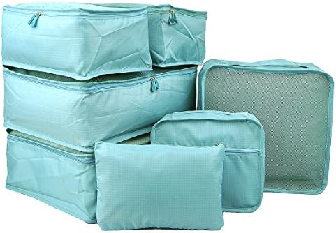 7 Set Travel Packing Organizer,Waterproof Mesh Durable Luggage Travel Cubes,1 Shoe Bag (Blue-A)