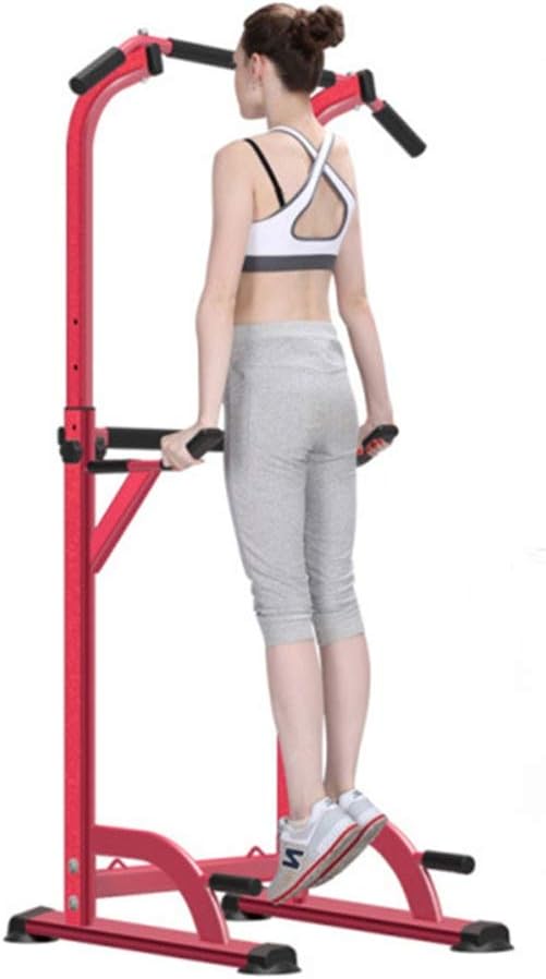 Maybesky Fitness Parallettes Dip Station Chin Up Bar Power Tower Pull Push Home Gym Fitness Core Gymnastics, Calisthenics, Bodyweight for Men (Color : Pink, Size : 78.5 * 70 * 156~205CM)