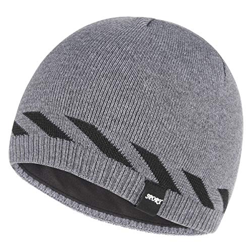 OMECHY Winter Beanie Skull Cap Warm Knit Fleece Lined Ski Slouchy Toboggan Hat for Men & Women Grey