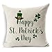 Colorxy St. Patricks Day Green Hat Decorative Throw Pillow Covers Cotton Linen Home Decor Lucky Clover Cushion Covers 18 x 18 inch