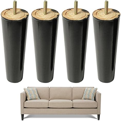 4pcs 6 inch Black Cone Shape Wooden Furniture Leg Replacement Bookcase Couch Feet