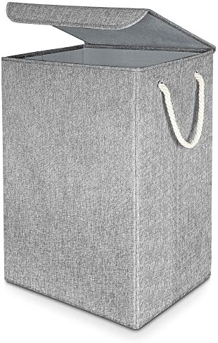 Laundry Hamper, Ace Teah Linen-cotton Folding Laundry Hamper with Lid and Handles Large Capacity Clothes Laundry Basket, Collapsible for Easy Storage - Gray