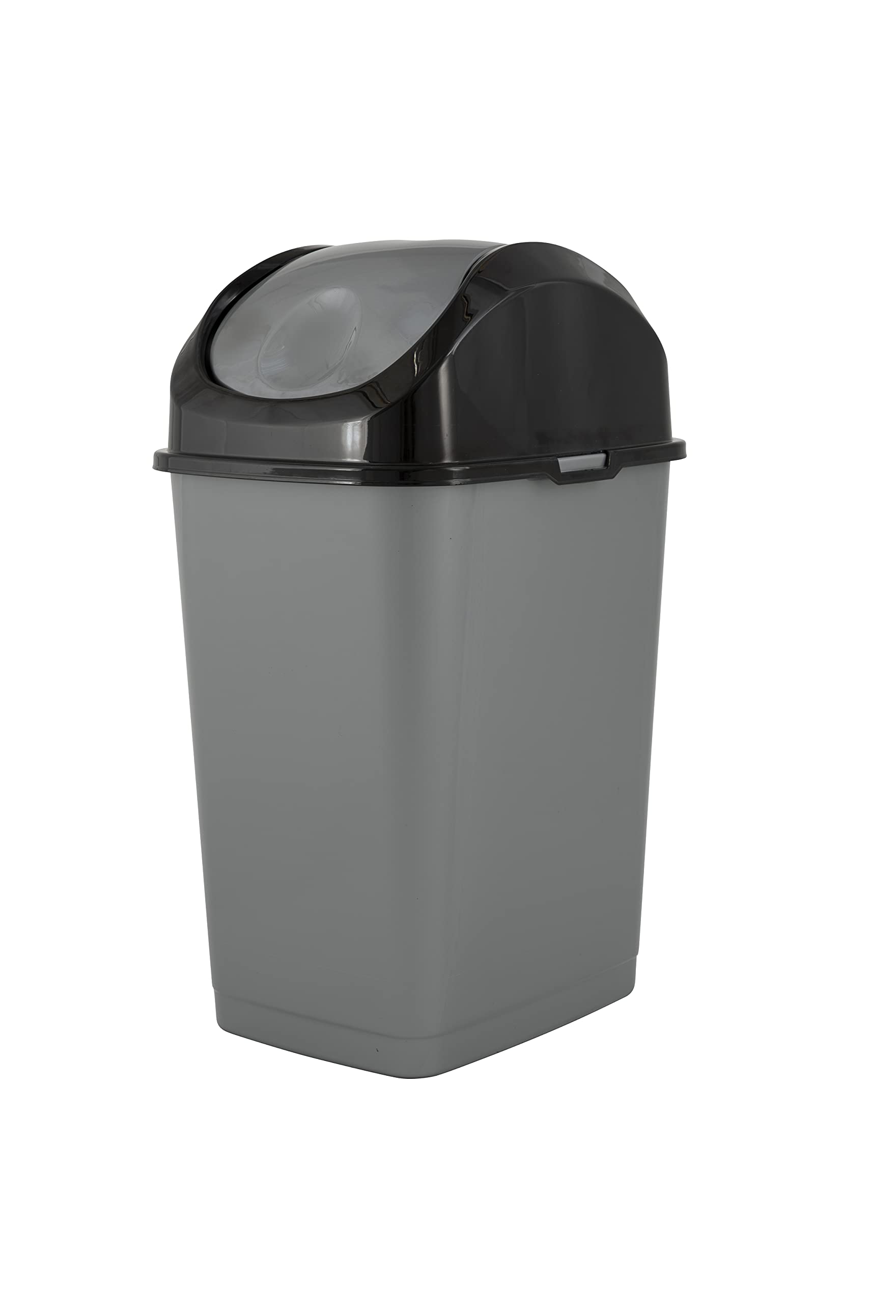 Photo 1 of Superio Mini Plastic Trash Can with Swing Top Lid 1.25 Gallon Compact Small Waste Bin Portable Garbage Can for Countertop, Desktop, Make up Vanity, Bathroom, Car, Under Sink, Dorm 5 Qt. (Grey/Black