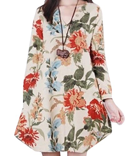 ouliu retro print เดรสแขนสั้น