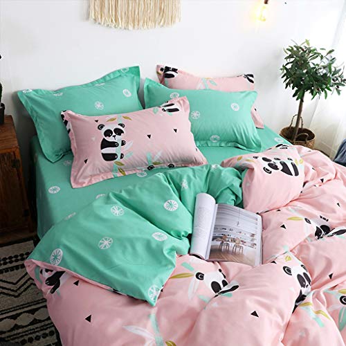 Fan-Ling Little Panda Printed Bedding Set of 4, Bedding Deluxe Family Set Sheet Quilt Pillowcase, Full Size Four Pieces,Including 1X Quilt Cover,2X Pillowcase,1X Bed Sheet (B) - Thumbnail 2