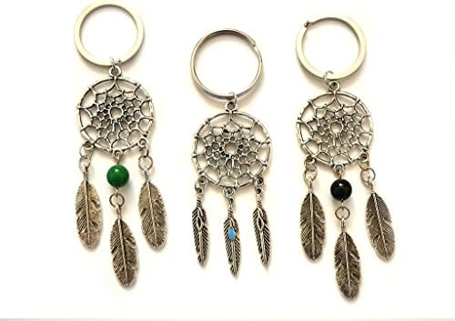 3 pcs Silver Stone Pendant Feather Dream Catcher Charm Pendant Key Chain Ring Gift
