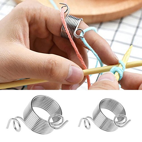 Ireav A Pair Stainless Steel Yarn Threader Finger Ring Wool Thread Thimble Knitting Sew Tool(M)