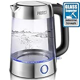   Electric Kettle (BPA-Free), 1.7L Glass Tea Kettle, SpeedBOil Ultra Fast Water Heater Kettle with LED Indicator Light, British Strix for Boil Dry Protection and Auto Shut off, 2 Years Full Warranty, Phonect