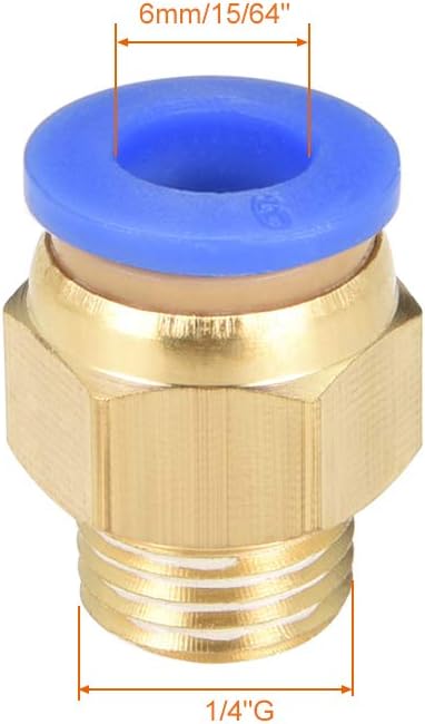 sourcing map Straight Pneumatic Push to Quick Connect Fittings G1/4 Male x 6mm Tube OD 9pcs, Gold,blue, 1/4" G x 6mm 9pcs - Image 3