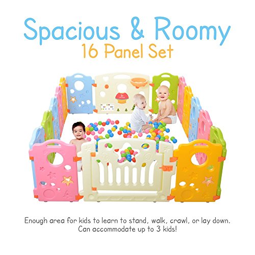 Baby Playpen Kids Activity Area - Multicolor 16-Panel Set Indoor and Outdoor Play Yard - Thumbnail 2