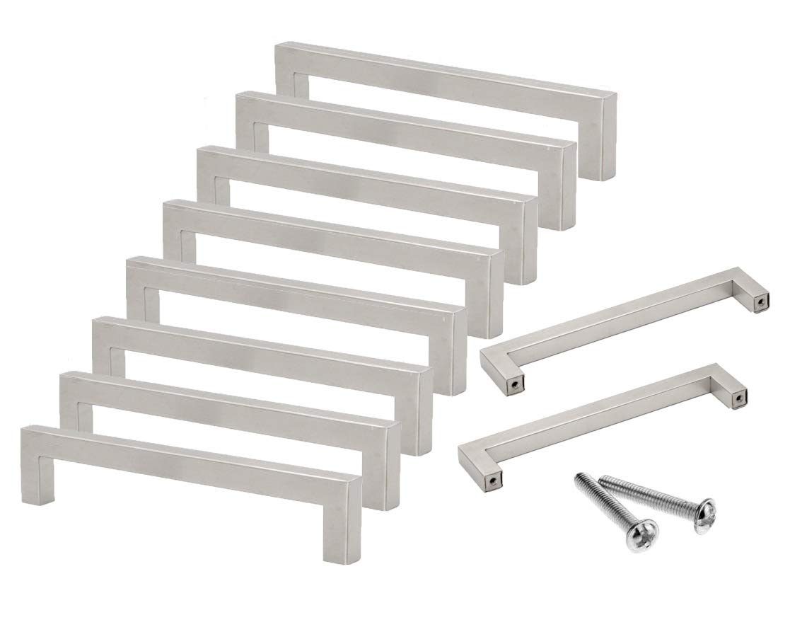 Shentian 10Pcs 96mm Stainless Steel Handle Kitchen Cup Board Cabinet Door Knobs Square (10X96mm-B01)