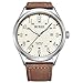 BUREI Men's Luminous Markers Expedition Date Quartz Watch with Brown Strap, Beige Dial