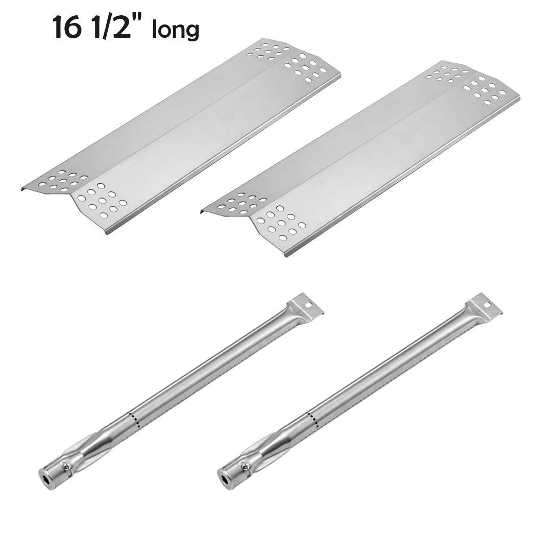 YIHAM KZ982 Replacement Parts for Kitchenaid 2 Burner 720-0819 Gas Grill, 2 PCS Heat Shield Plate + 2 PCS Grill Burner Tube, Stainless Steel, 16 1/2 inch