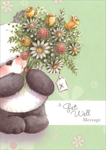 Panda With Big Bouquet of Flowers - Freedom Greetings Get Well Card
