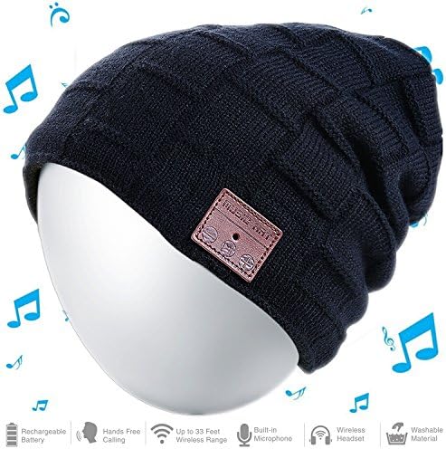 Bluetooth Beanie Hat-Wireless 4.2 Hands-Free Knit Music Cap with Stereo Speaker Headphone Mic Rechargeable USB for Winter Fitness Outdoor Sports &amp;Christmas Gifts(Black)